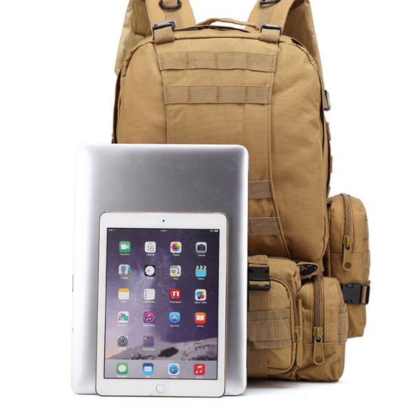 HARDLAND Tactical Backpack 55L with Built-up 3 MOLLE Bags Rucksacks for Travelling