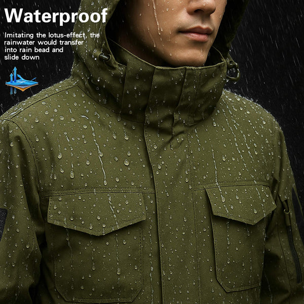 HARDLAND Men's Waterproof Tactical Jacket with Hood – Warm Outdoor Cargo Coat