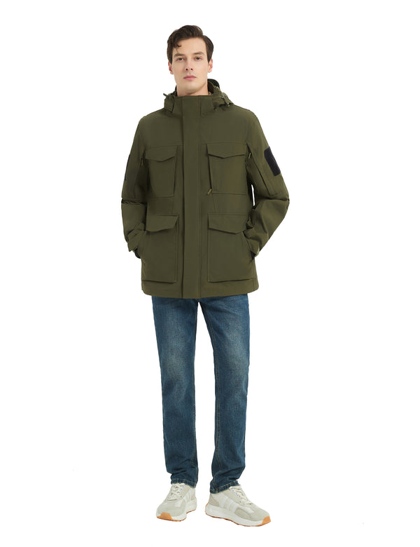 HARDLAND Men's Waterproof Tactical Jacket with Hood – Warm Outdoor Cargo Coat