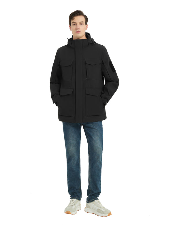 HARDLAND Men's Waterproof Tactical Jacket with Hood – Warm Outdoor Cargo Coat