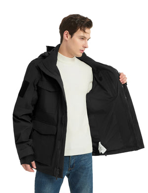 HARDLAND Men's Waterproof Tactical Jacket with Hood – Warm Outdoor Cargo Coat