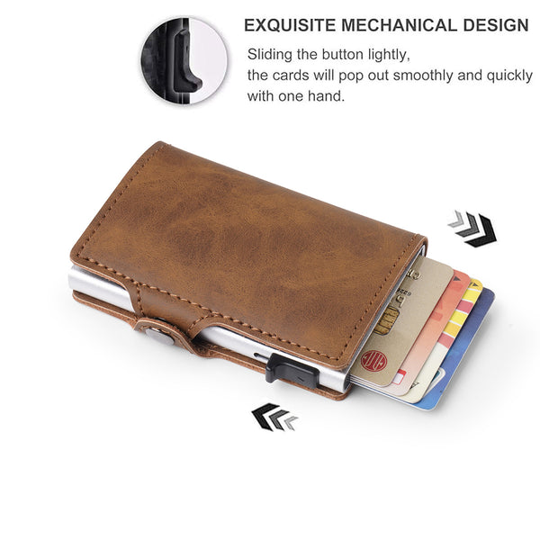 HARDLAND RFID Blocking Aluminum & PU Leather Wallet with Pop-Up Card Holder