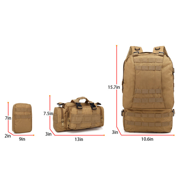 HARDLAND Tactical Backpack 55L with Built-up 3 MOLLE Bags Rucksacks for Travelling