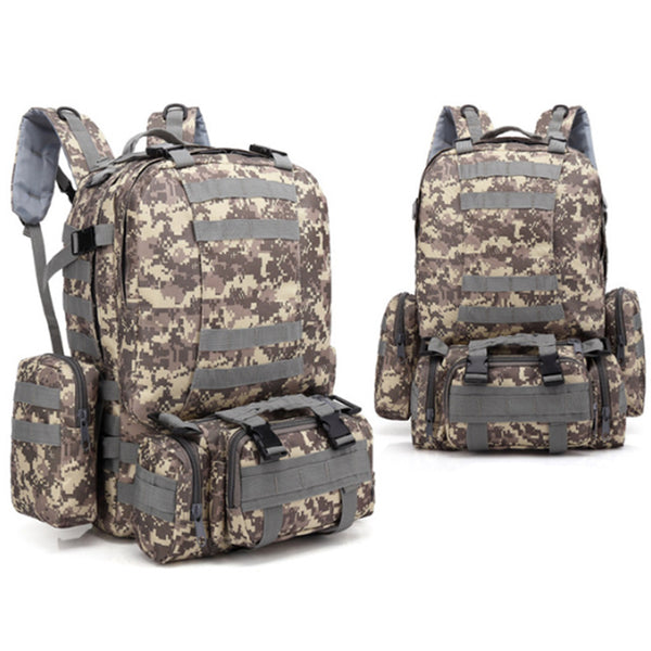 HARDLAND Tactical Backpack 55L with Built-up 3 MOLLE Bags Rucksacks for Travelling